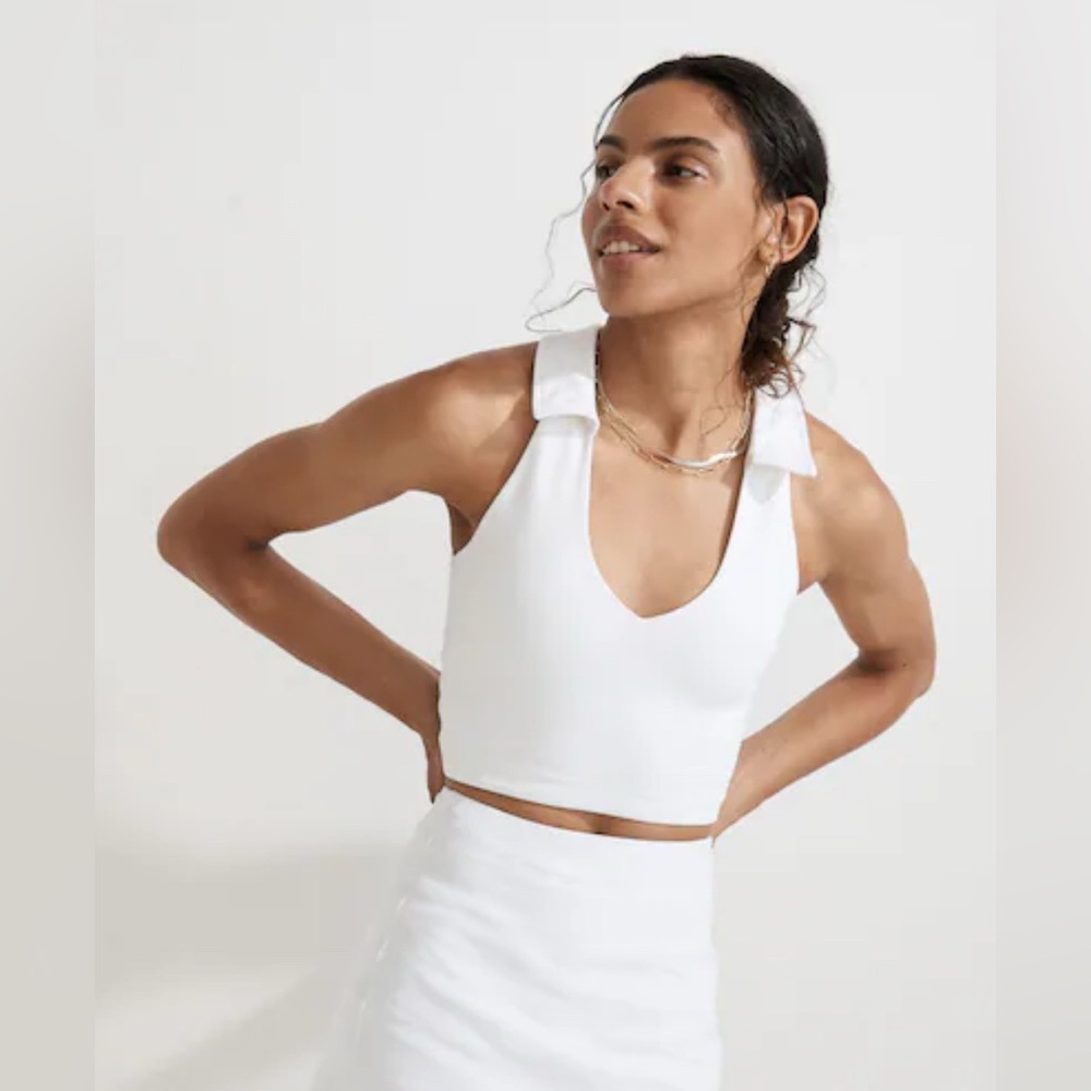 Outdoor Voices Warmup Collared Crop Top White Polo Tank Size Large NEW